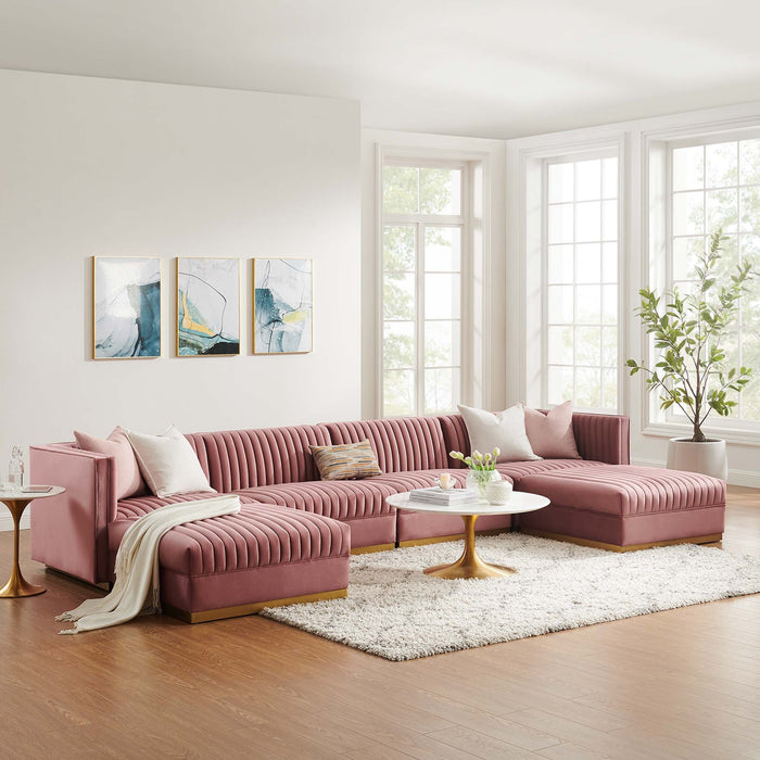 Sanguine Channel Tufted Performance Velvet 6-Piece Modular Sectional Sofa