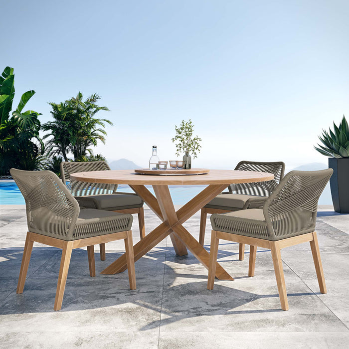 Wellspring 5-Piece Outdoor Patio Teak Wood Dining Set