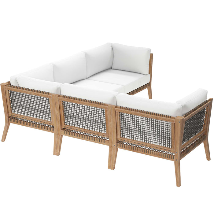 Clearwater Outdoor Patio Teak Wood 5-Piece Sectional Sofa