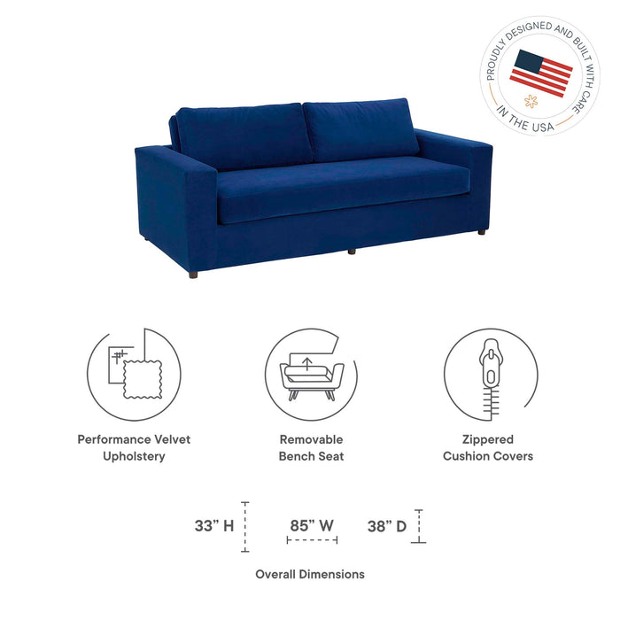 Avendale Velvet Sofa – Made in the USA With Bench Seat Cushion