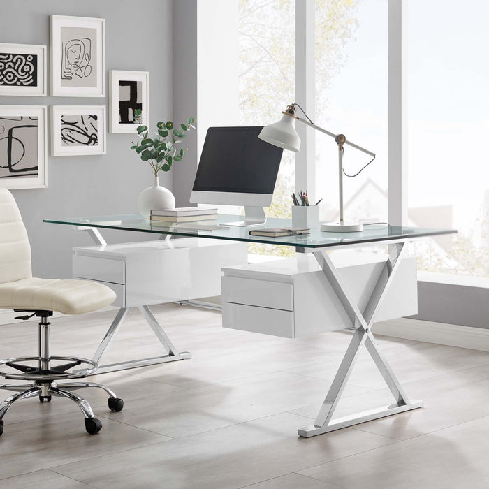 Sector 71" Glass Top Glass Office Desk