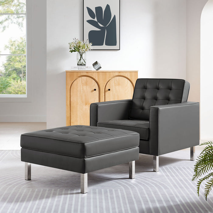 Loft  Tufted Vegan Leather Armchair and Ottoman Set