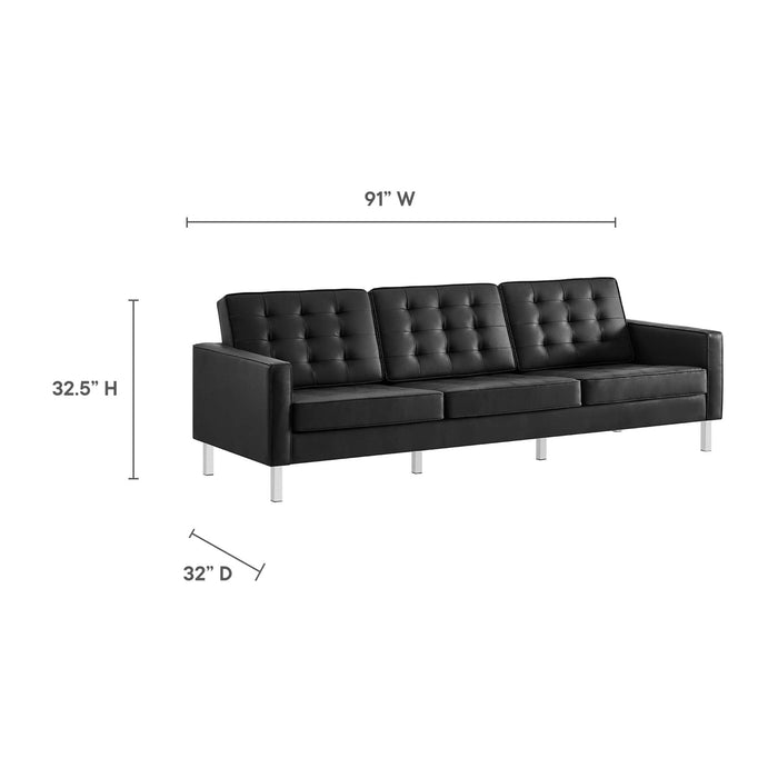 Loft Tufted Vegan Leather Sofa and Ottoman Set