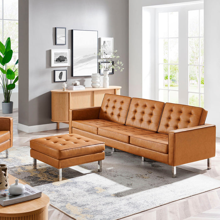 Loft Tufted Vegan Leather Sofa and Ottoman Set