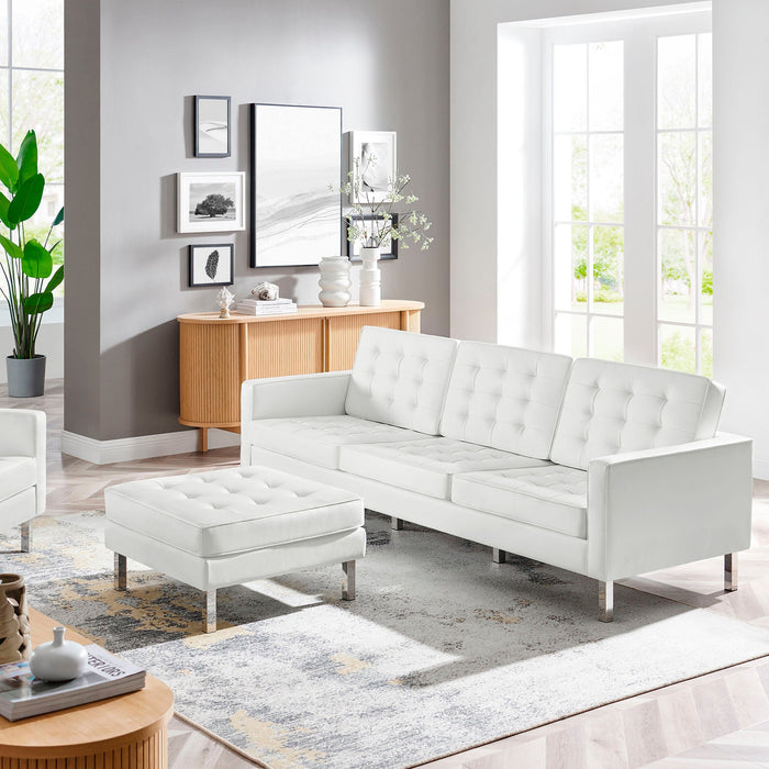 Loft Tufted Vegan Leather Sofa and Ottoman Set