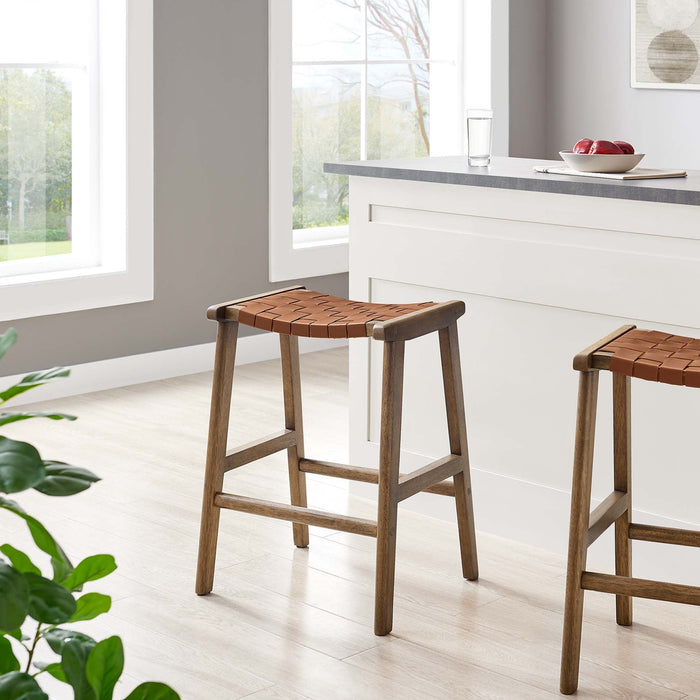 Saoirse Faux Leather Wood Counter Stool - Set of 2