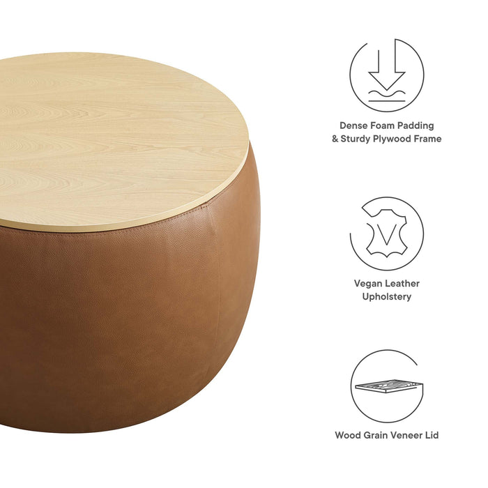 Perla Round Vegan Leather Storage Ottoman