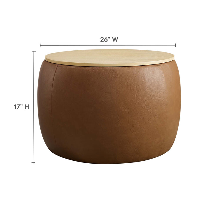 Perla Round Vegan Leather Storage Ottoman