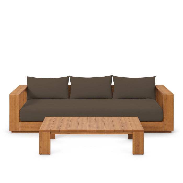 Tahoe 2-Piece Outdoor Patio Acacia Wood Sofa and Coffee Table Set