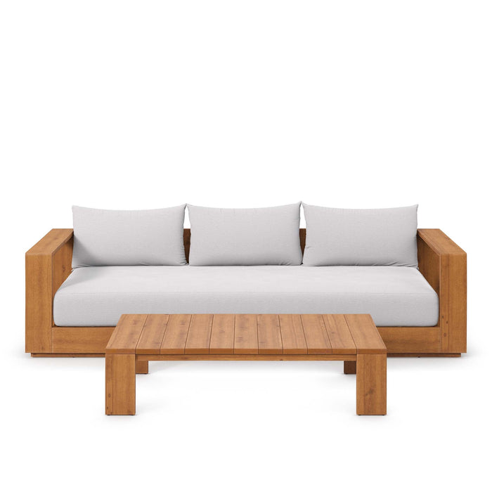 Tahoe Outdoor Patio Acacia Wood 2-Piece Sofa and Coffee Table Set