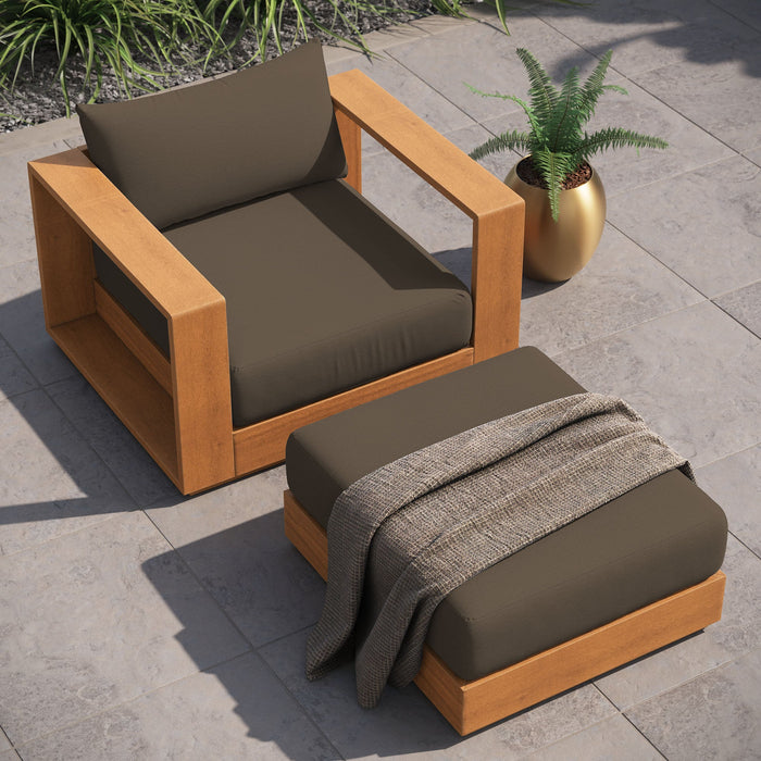 Tahoe 2-Piece Outdoor Patio Acacia Wood Armchair and Ottoman Set