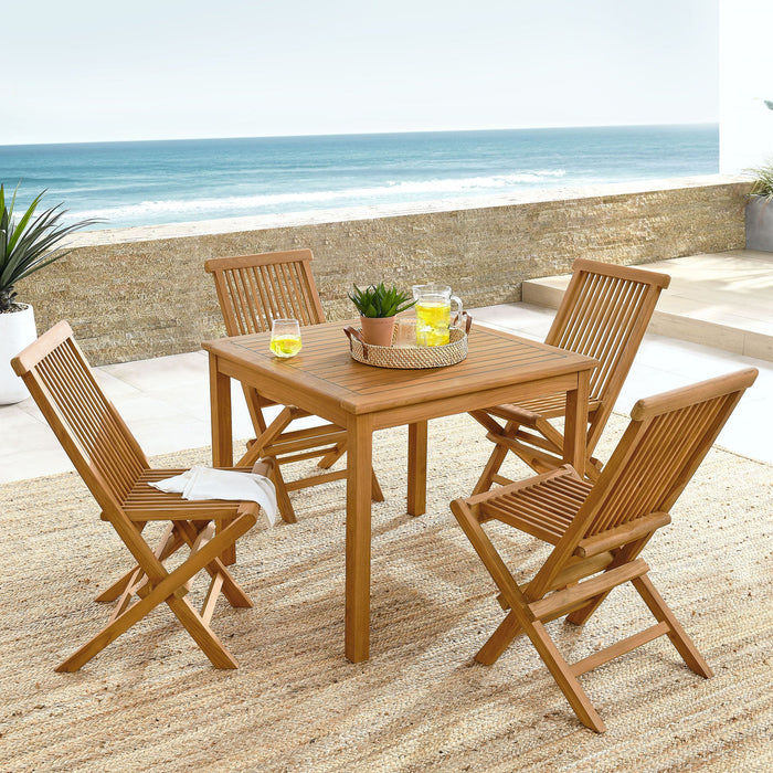 Vienna 5-Piece Outdoor Patio Teak Wood Dining Set with Folding Chairs