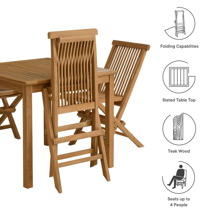 Vienna 5-Piece Outdoor Patio Teak Wood Dining Set with Folding Chairs