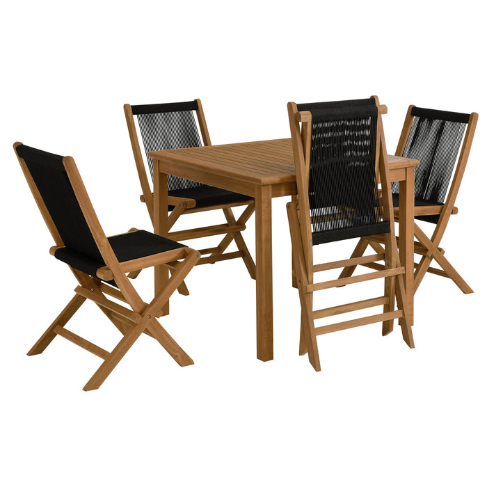 Vienna 5-Piece Outdoor Patio Teak Wood Dining Set with Rope Folding Chairs