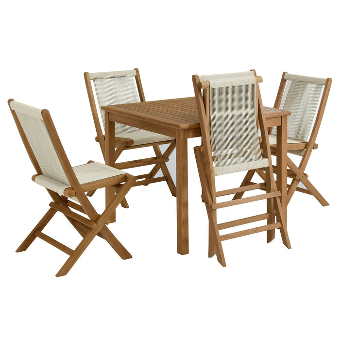 Vienna 5-Piece Outdoor Patio Teak Wood Dining Set with Rope Folding Chairs