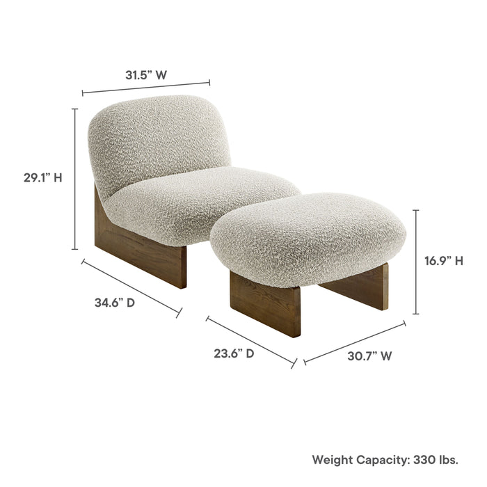 Loyal Boucle Fabric Accent Chair and Ottoman Set