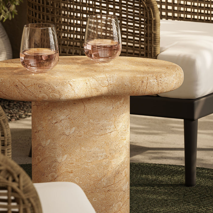 Elowen Indoor - Outdoor Patio Textured Faux Travertine Side Table