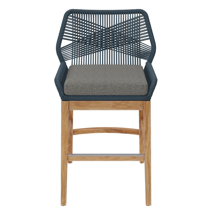 Wellspring Outdoor Patio Teak and Rope Counter Stool