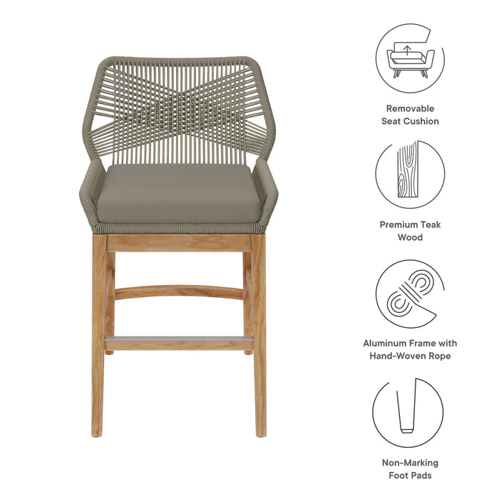 Wellspring Outdoor Patio Teak and Rope Counter Stool