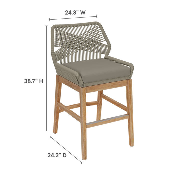 Wellspring Outdoor Patio Teak and Rope Counter Stool