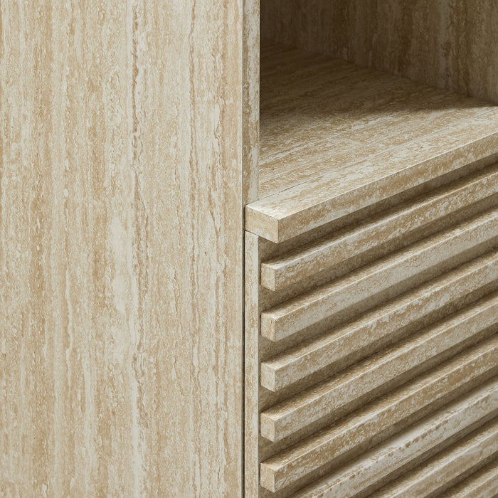 Render Tall Narrow Faux Travertine Linen Storage Cabinet