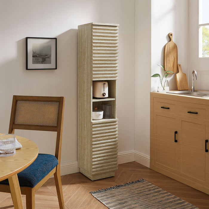 Render Tall Narrow Faux Travertine Linen Storage Cabinet