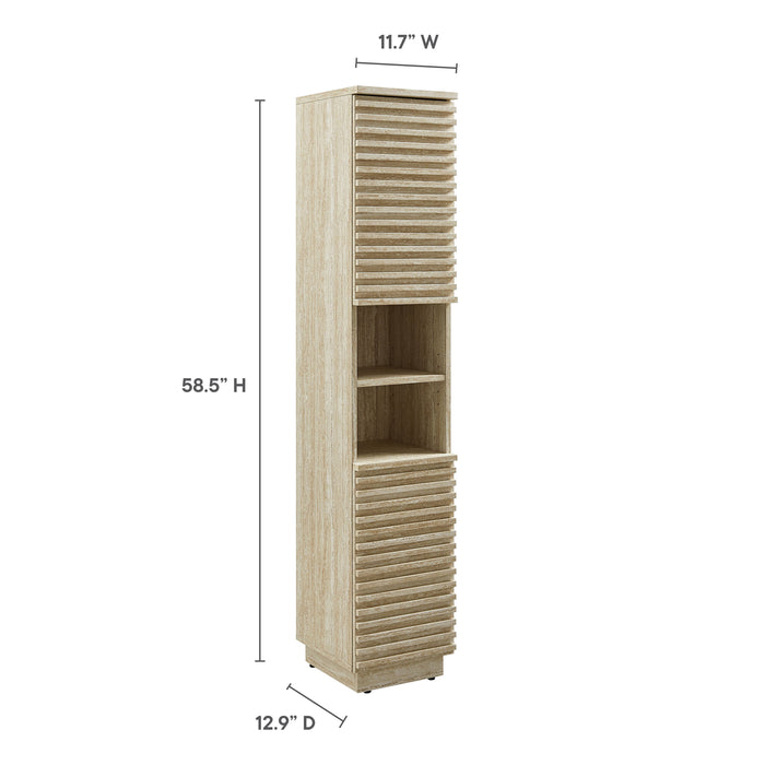 Render Tall Narrow Faux Travertine Linen Storage Cabinet