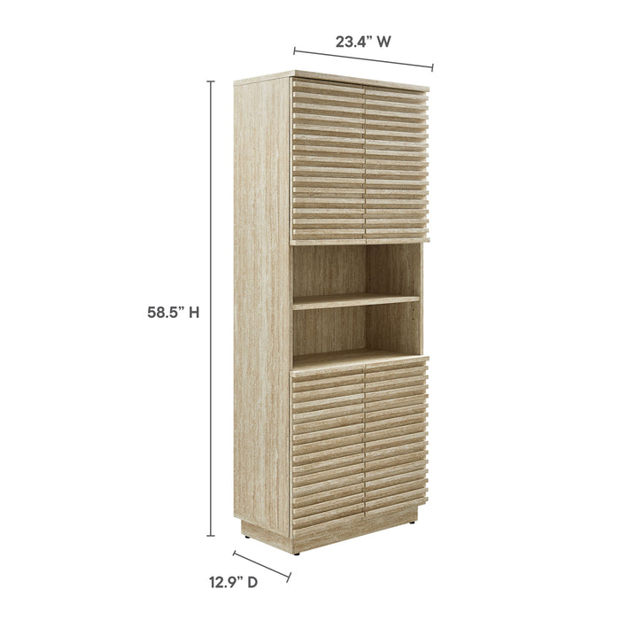 Render Tall Faux Travertine Linen Storage Cabinet