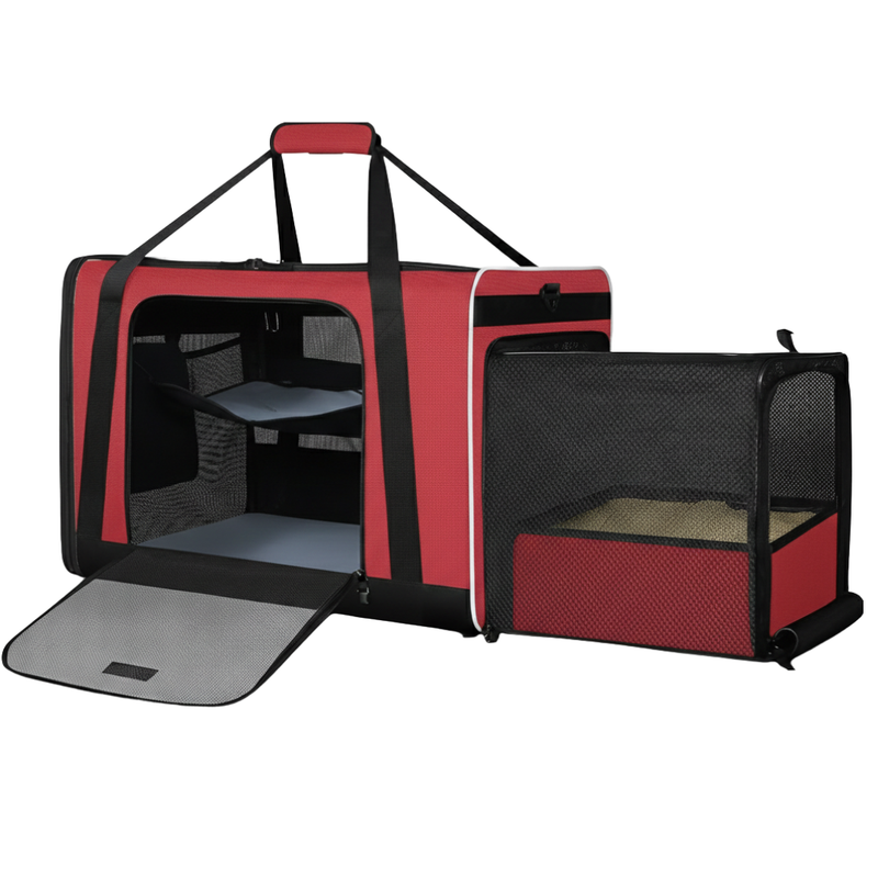 Expandable Carrier with Litter Box Area 24×17×17 in for Car