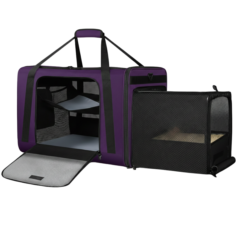 Expandable Carrier with Litter Box Area 24×17×17 in for Car