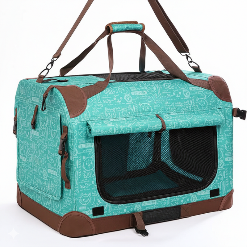 Large Soft Pet Carrier With Foldable Frame and Seatbelt Loops