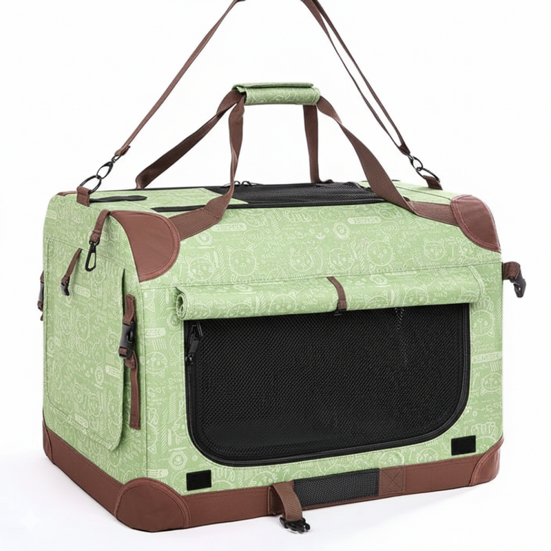 Large Soft Pet Carrier With Foldable Frame and Seatbelt Loops
