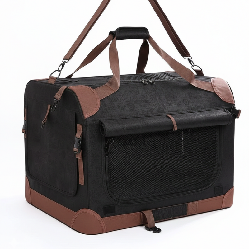Large Soft Pet Carrier With Foldable Frame and Seatbelt Loops