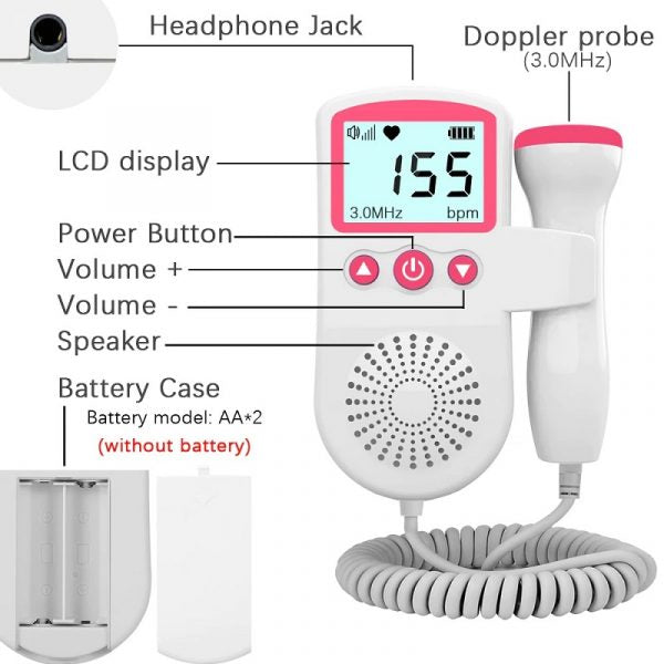 At-Home Fetal Doppler with LCD Display and 3MHz Probe