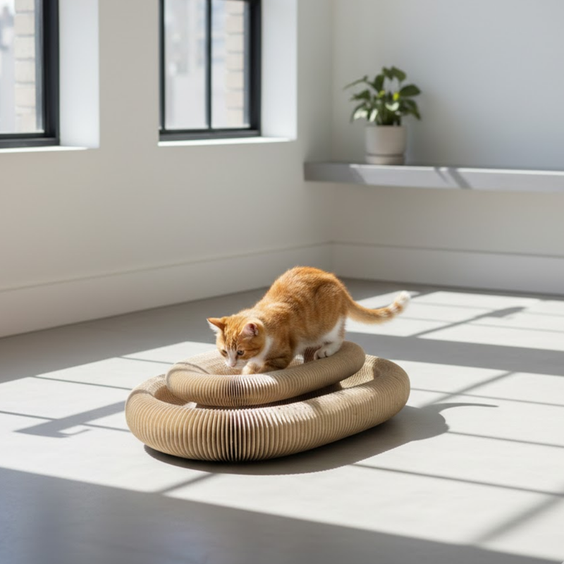 2-pc Cat Scratching Corrugated Board Toy, Accordion Shape and Ball