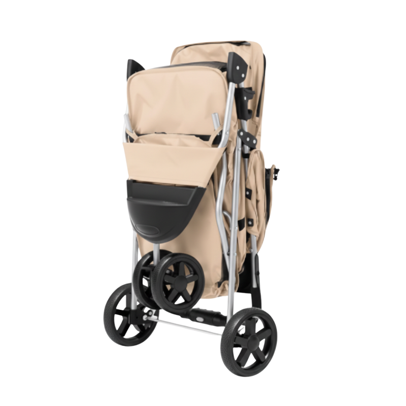Foldable Pet Stroller with Weather Cover, Cup Holders, Storage Basket
