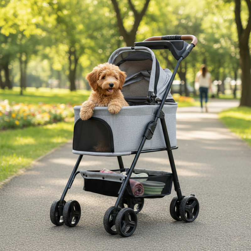 Folding Pet Stroller for Small Dogs and Cats with Carrier Function