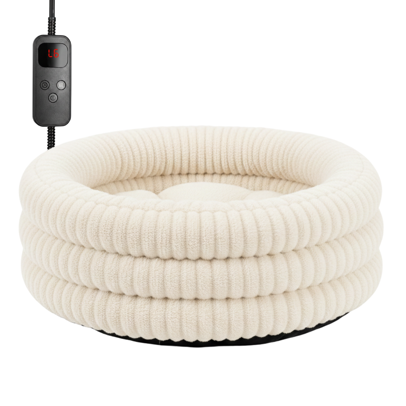 Heated Pet Donut Bed with Adjustable Warming Pad for Indoor Use