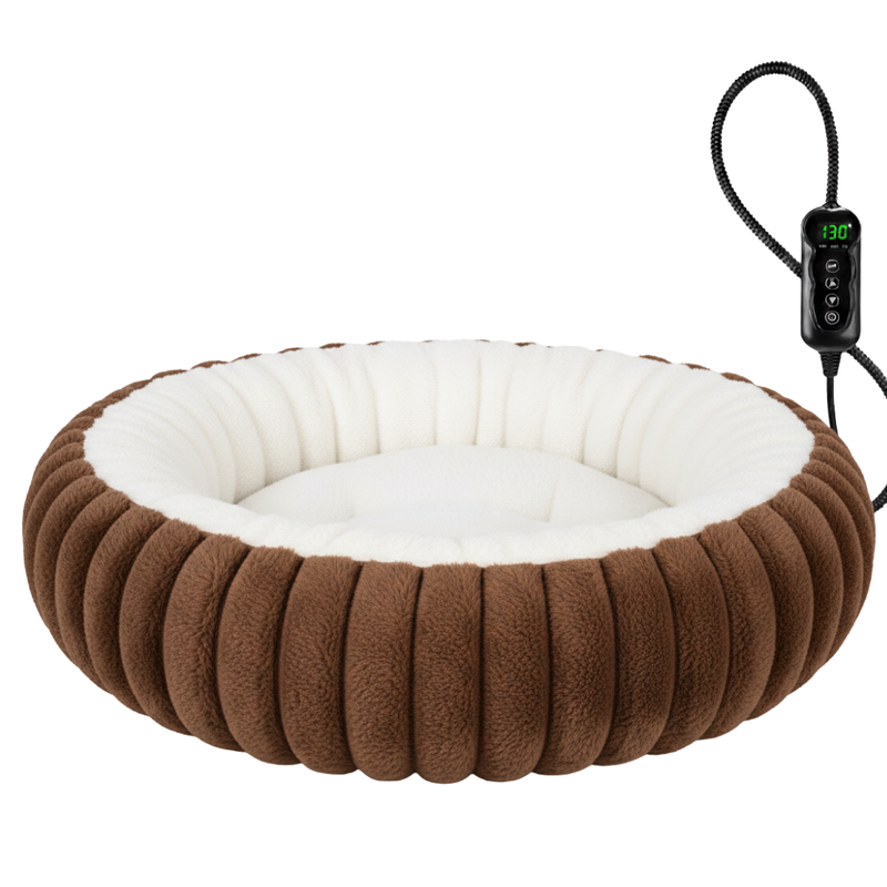 Heated Donut Pet Bed with Adjustable Temperature and Timed Warming