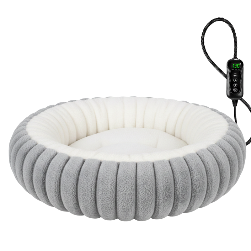 Heated Donut Pet Bed with Adjustable Temperature and Timed Warming