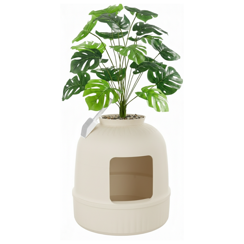 Hidden Plant Cat Litter Box Enclosure With Carbon Filter And Scoop