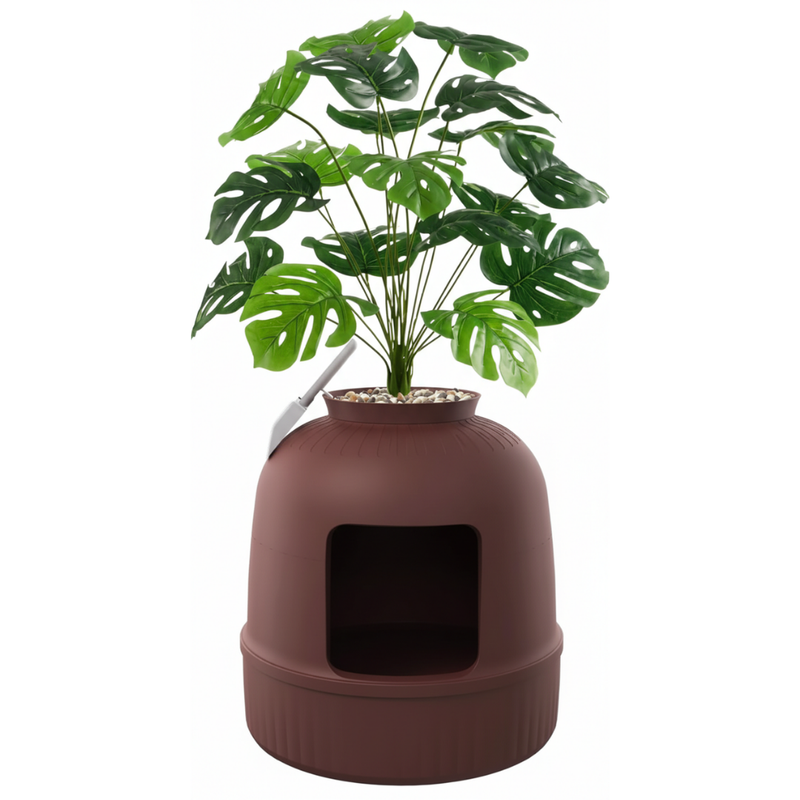 Hidden Plant Cat Litter Box Enclosure With Carbon Filter And Scoop