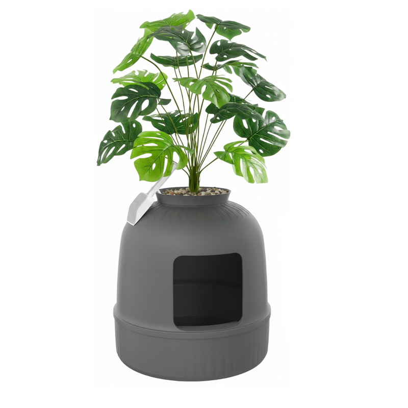 Hidden Plant Cat Litter Box Enclosure With Carbon Filter And Scoop
