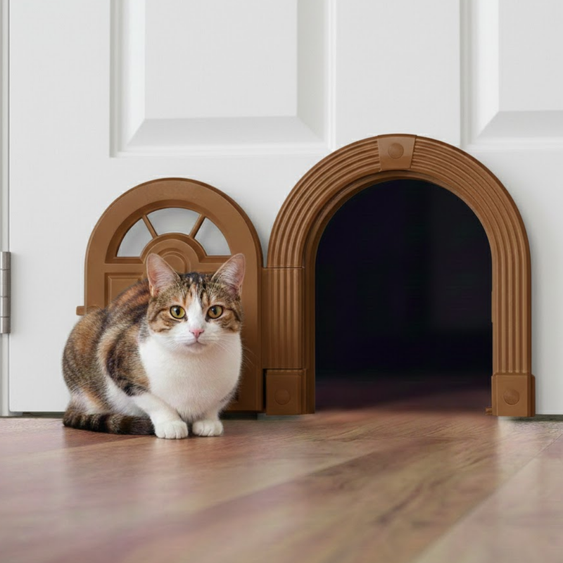 Cat Interior Door Pass-Through with Closeable No-Flap Opening
