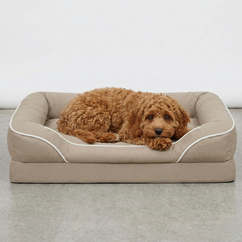 Soft Pet Bed with Bolsters, Anti-Slip Bottom, Removable Cover