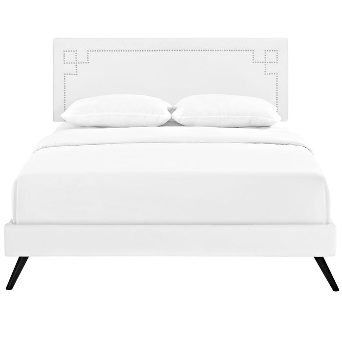 Josie Vinyl Full Platform Bed with Round Splayed Legs