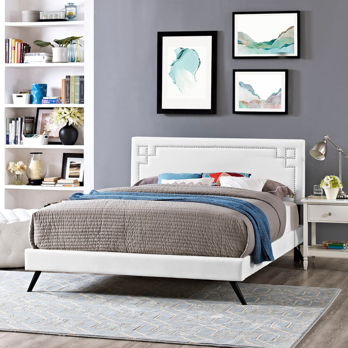 Josie Vinyl Full Platform Bed with Round Splayed Legs