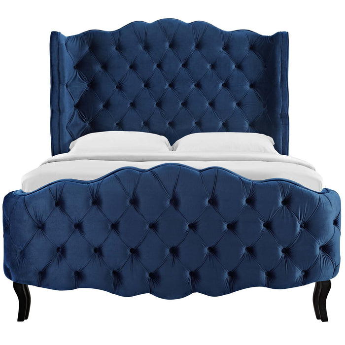 Violette Tufted Wingback Performance Velvet Platform Bed