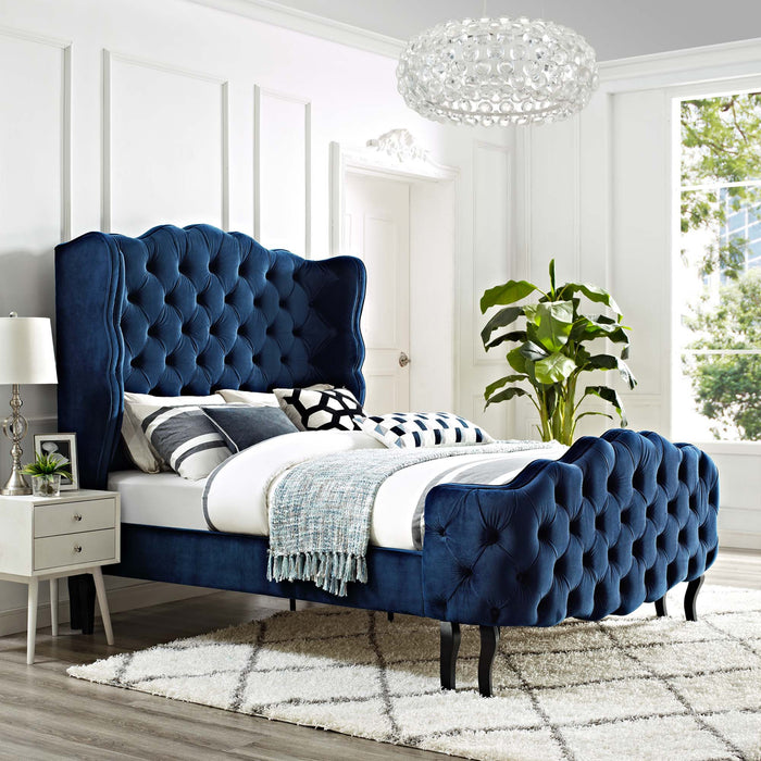 Violette Tufted Wingback Performance Velvet Platform Bed