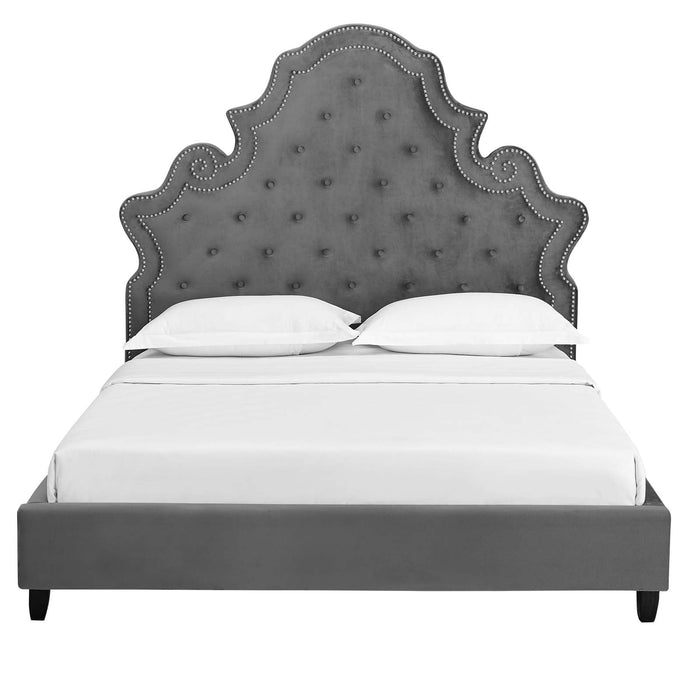 Valentina Tufted Nailhead Performance Velvet Platform Bed